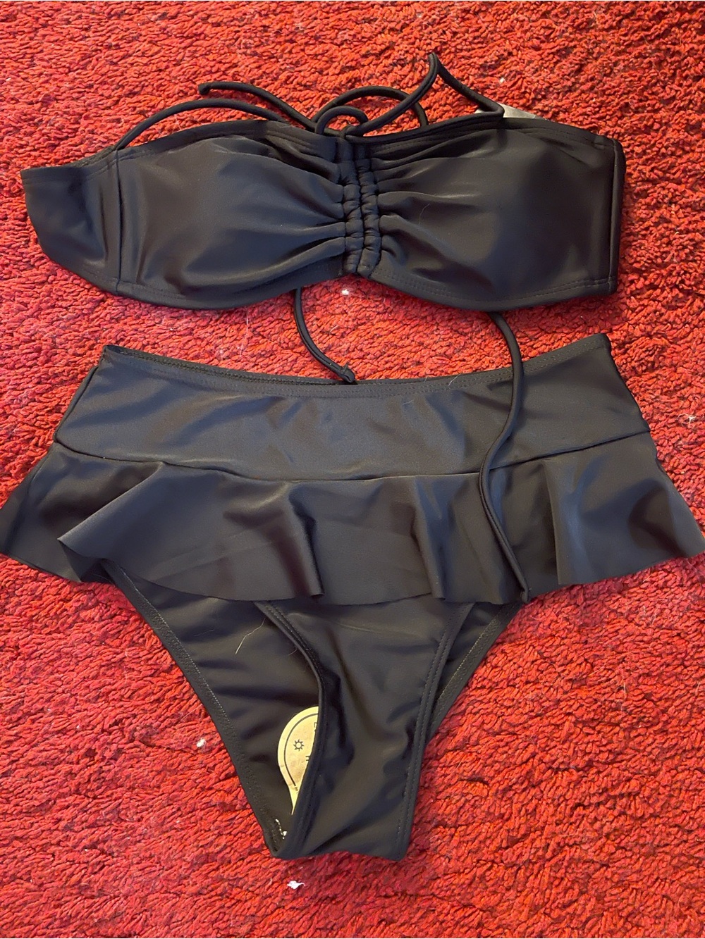 Black Bandeau Ruffle High-Waist Bikini Set